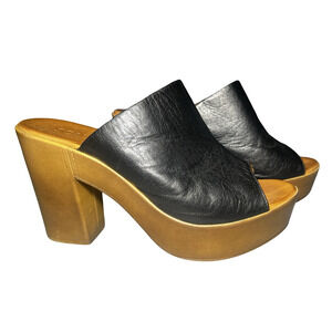 Scala Shoes Womens Size 39 Black Chunky Platform Mule Sandal Peep Toe Heels
